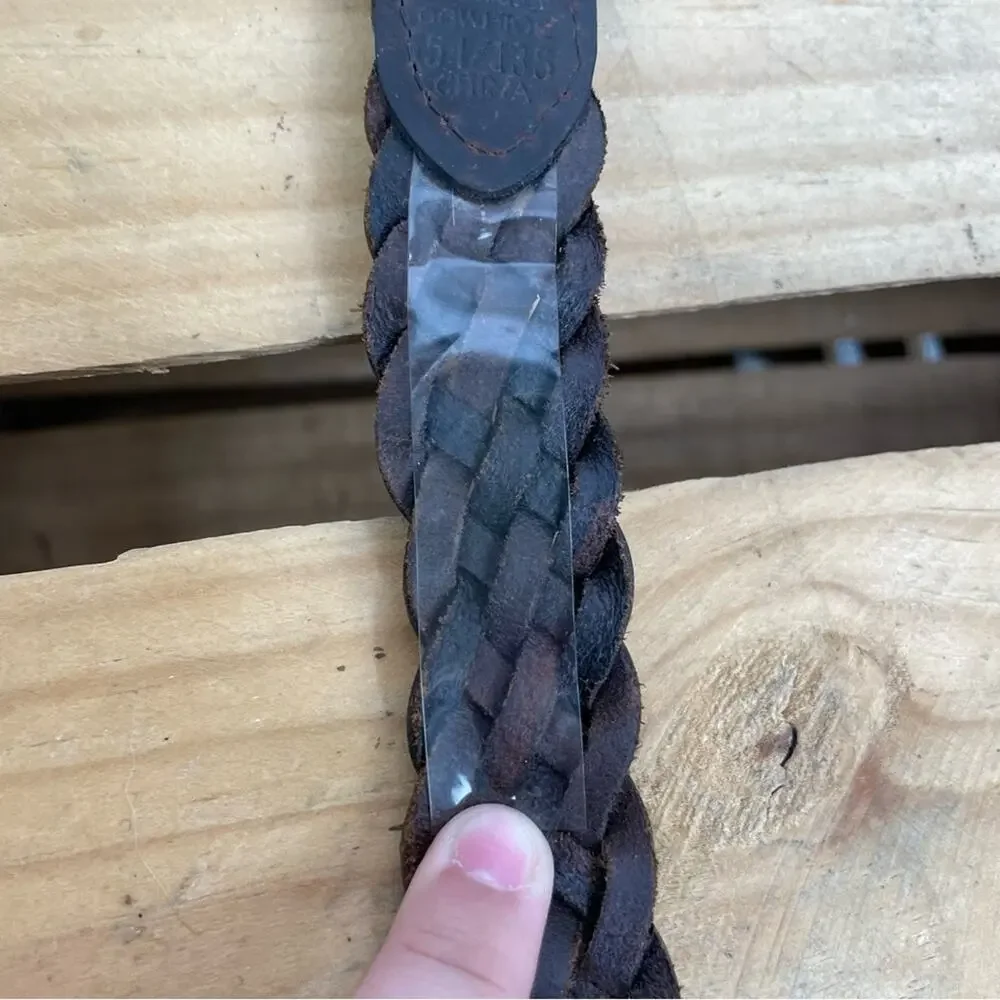 Oil Tainted Cowhide brown leather woven braided belt size 54